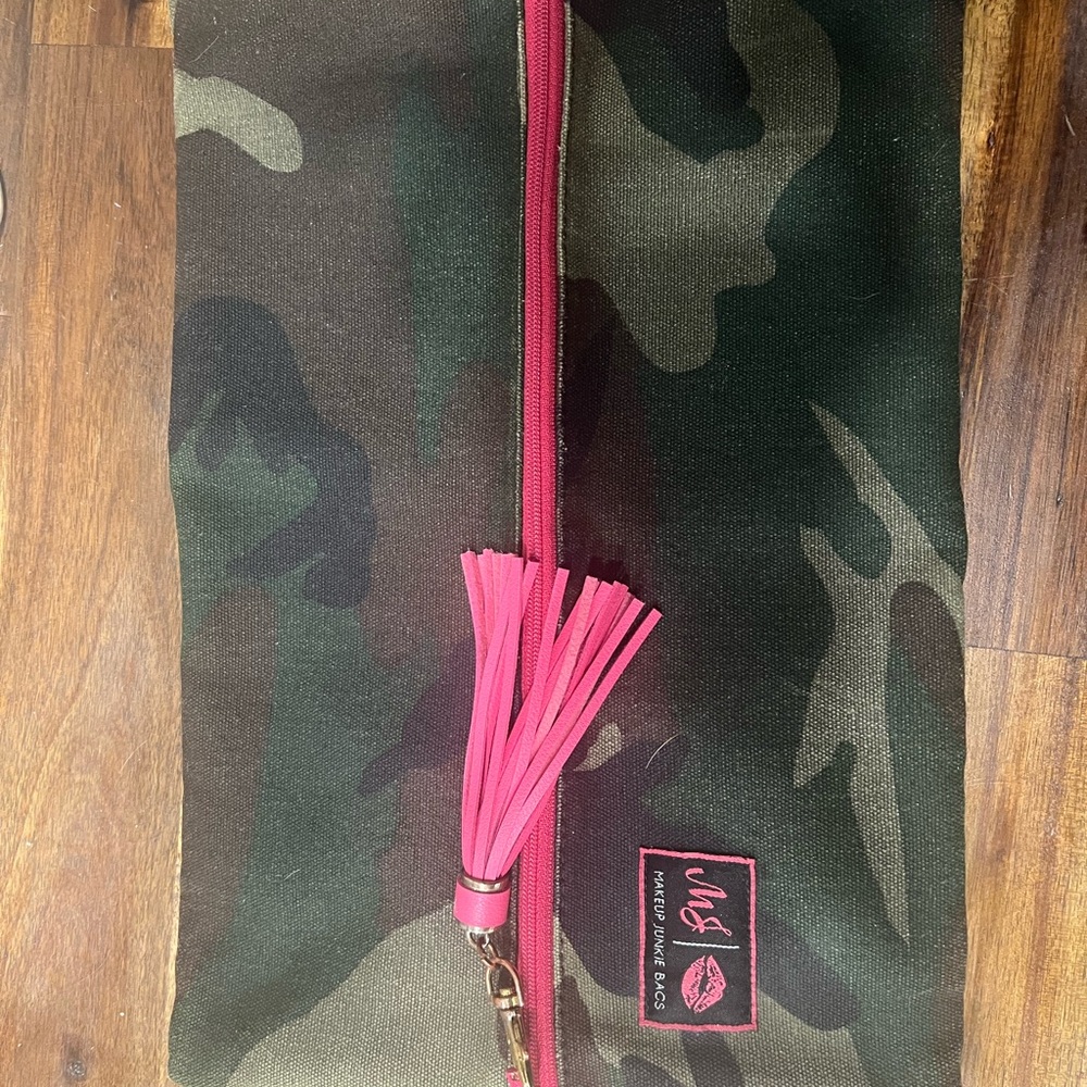 Camouflage Cosmetic Bag with Pink Accents